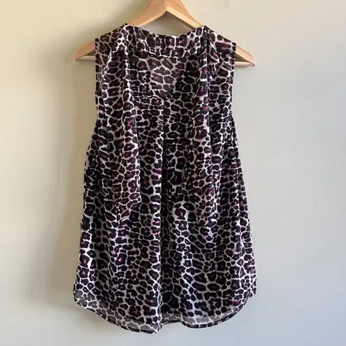 Pleione Shirt Womens Size XS Cheetah Leopard Tunic Sleeveless Ruffle Blouse Top