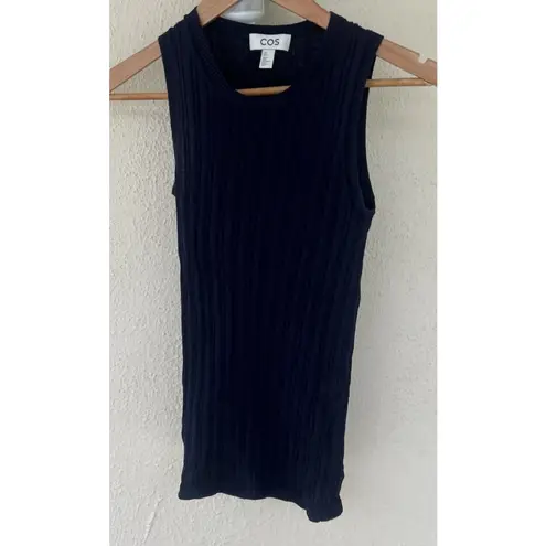 COS Women's Ribbed Mulberry Silk Tank Top Navy Blue Scooped Neck Sleeveless S
