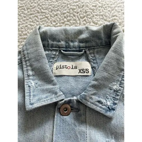Pistola Womens Denim Oversize Jacket Sun Bleached Distressed Blue Sz XS/S