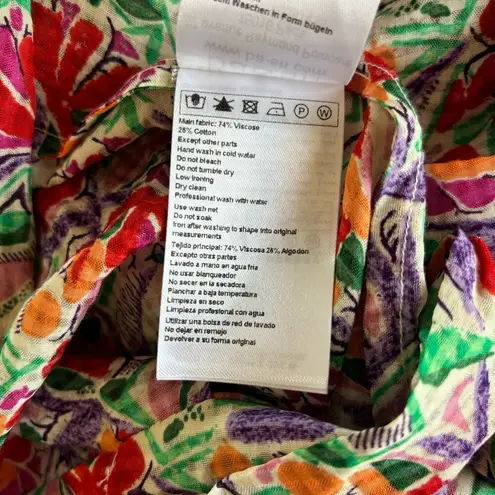 Ba&sh Amael Multicolor Floral Print Puff Sleeve Round Neck Blouse Size Medium