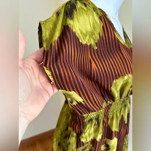 DIMRI Black /Orange Copper Stripes W Green. Batwing/Cap Sleeves Blouse Sz M Size M