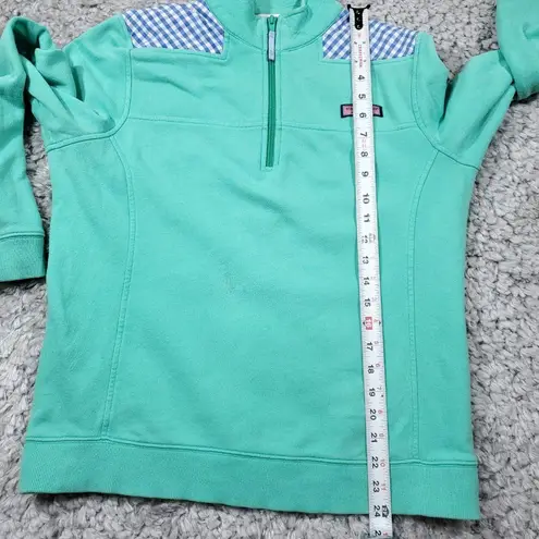 Vineyard Vines READ  Gingham Shep Shirt 1/4 Zip Green Blue Women's Size Medium