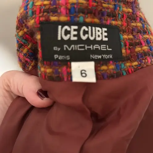 Vintage Ice Cube by Michael tweed suit wool blend 2 pc 90s colorful office siren Red Size 6