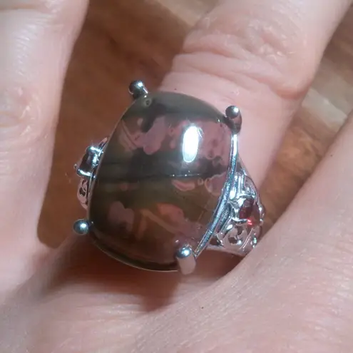 Venus Jasper and Mozambique Garnet Platinum Bond Ring (Size 7)