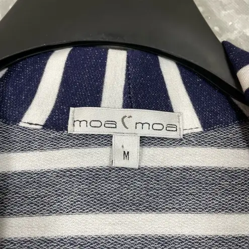 Moa Moa Blue Stripes Open Front Lightweight Cardigan - Size Medium- Sheer Panel