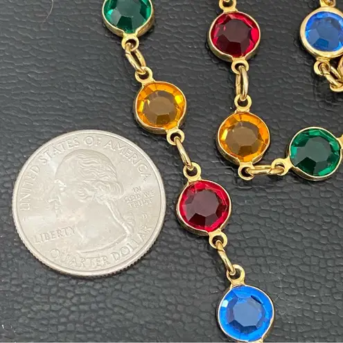 Vintage AUSTRIAN CRYSTAL USA Multicolored Bezel Crystals 35” Necklace