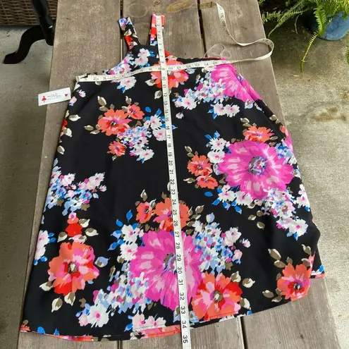 Newbury Kustom Womens Dress Sz S Black Floral Print Halter Knot Sundress USA NEW