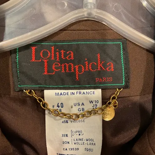 Vintage Lolita Lempicka Couture Vintage Brown Wool Military Suit Jacket Blazer Size 10