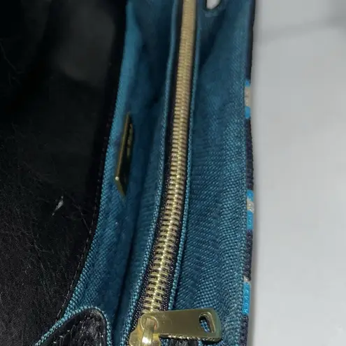 Marc by Marc Jacobs Marc Jacobs Abstract Leopard Print Corduroy Flap Clutch Blue Beige Button