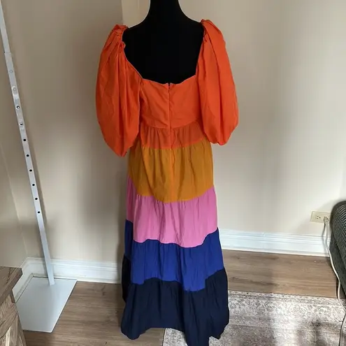 Farm Rio for Anthropologie Tiered Colorblocked Maxi Dress Small