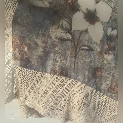 Ali Miles Open Cardigan Womens Small Floral Semi Sheer Knit Crochet Artsy Kimono