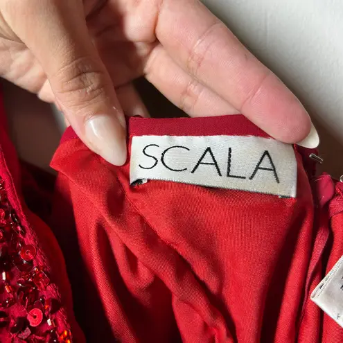 Scala Dress Women 2 Red Sequin 100% Silk Cocktail Party Holiday New Years Y2K