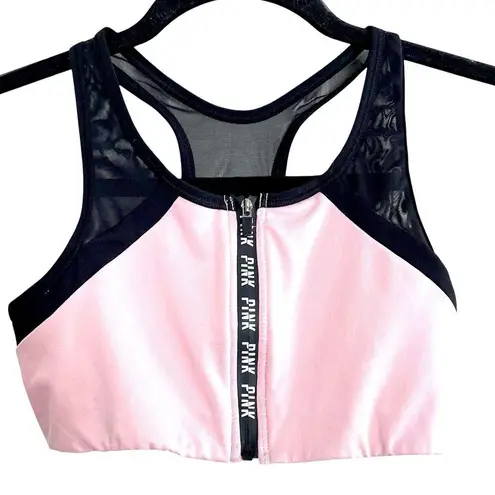 PINK Victorias Secret Bra Ultimate Racerback Sports Bra Unlined Zip Up Size S Black