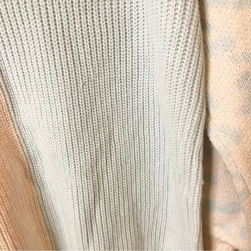 V Neck Leopard Color Block Patchwork Oversized Sweater Pink Blue Small