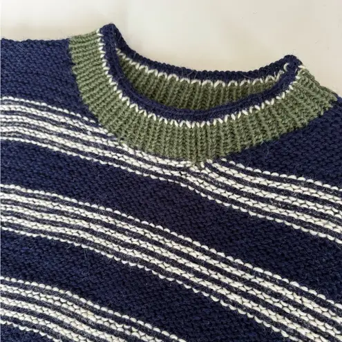 Handmade Vintage Navy Blue Olive Green White Stripe Sweater Vest Size Medium