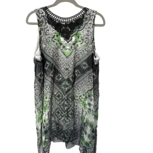 One World Womens Sleeveless Tunic Top XL Green/Black Paisley Print