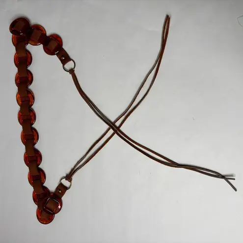 Vintage Faux Tortoise Shell Amber Lucite Brown Suede Leather Fringe Belt Hippie