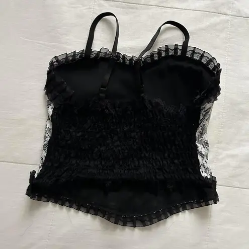 Black and white lace corset top with pearl buttons and ruffles Size XS