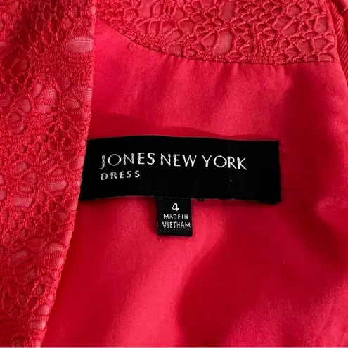 Jones New York  Sheath Dress Textured Lace Coral Orange Size 4