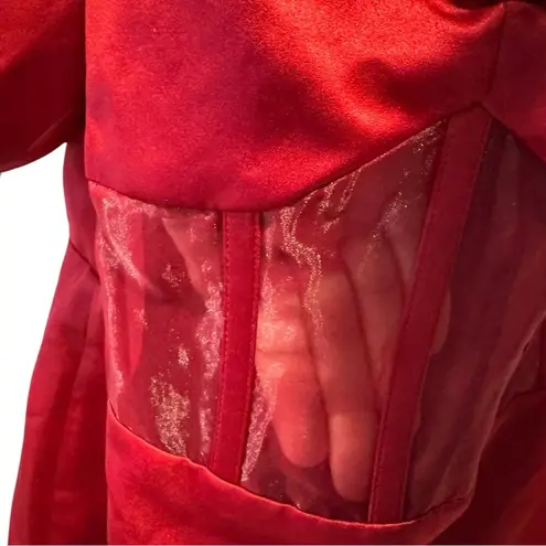 Autumn Adeigbo‎ Clarette Tafetta Cutout 10 Red Boning Puff Sleeve Dress