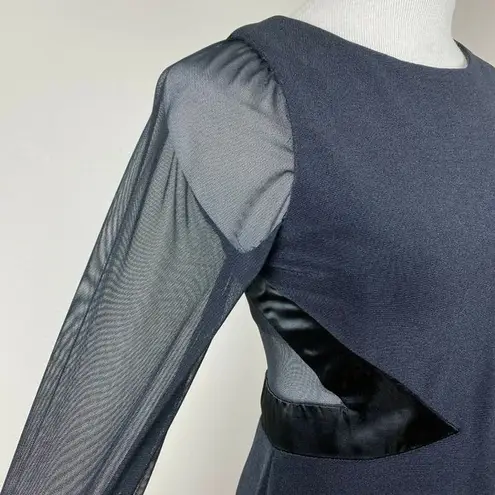Vintage Late Edition Dress 10 Sheath Black LBD Sheer Mesh Long Sleeve Stretch