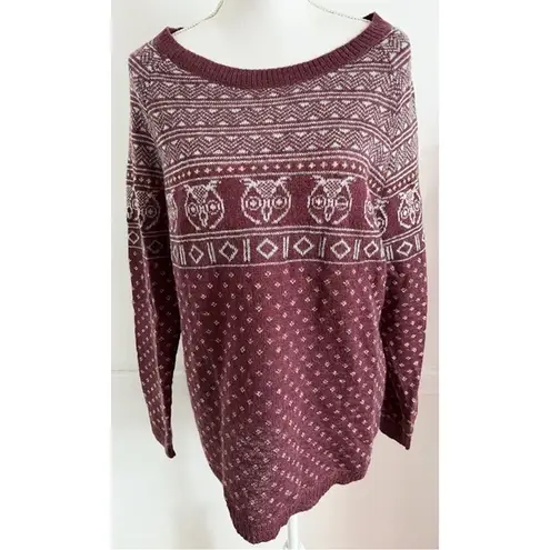 Woolrich  • Owl Pattern Wool Mohair Burgundy Sweater