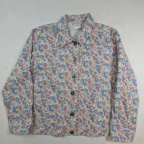 VTG Floral Cotton Pant Suit Set Button Up Top & Pants – Women's M Yellow Size M - Image 4