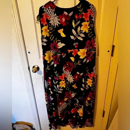 CJ Banks Maxi Summer Dress Size 1x Black Floral Poly spandex Plus Size Stretchy