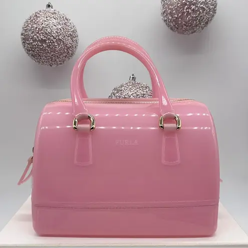 Furla Authentic Candy Light Pink Handbag PVC Boston Bag Gold Hardware