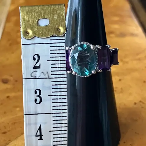Teal Color Changing Fluorite Amethyst Art Deco Ring Size 6 Purple
