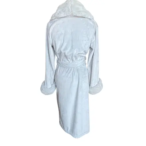 Pottery Barn Faux Fur Trim Robe With Pockets and Sash Belt Gray Size Large