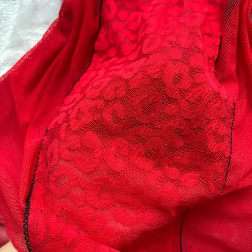 secret treasures Elegant Red Lace Chemise slip dress with leopard micro mesh and black ribbon