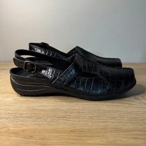 Easy Street Shoes Black Croc Embossed Slingback Comfort Wave Mules Women Size 8W
