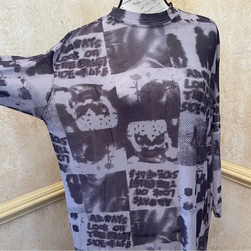 DAZY Figure & Letter Graphic Drop Shoulder Mesh Dress Black Grey White Sz M Size M