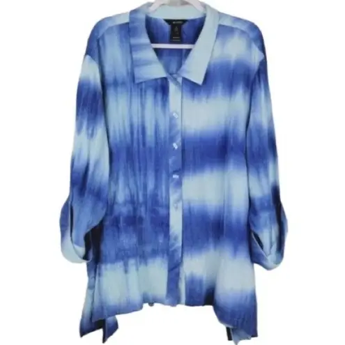 Ali Miles Tie Dye Tunic Blouse Size XL Crinkle Blue White