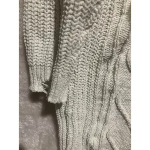 Derek Heart XL Cream Cable Knit Lace Up V Neck Distressed Tunic Sweater