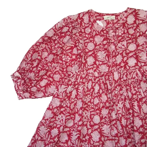 NWT Daughter's of India Kyra Mini in Saffron Floral Cotton Blockprint Dress XL Red