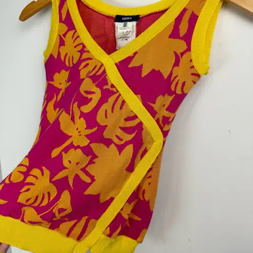 Versus Versace Y2K Abstract Tropical Print Top Sz 40 Small Pink Yellow