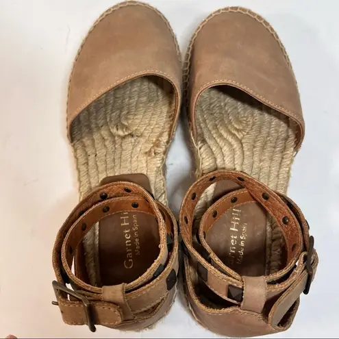 Garnet Hill Womens Espadrille Margo Studded Straps Wrap Sandals Sz 37Tan Leather