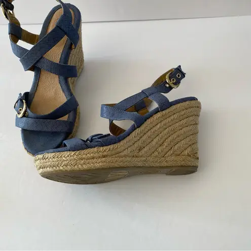 Eurosoft by Sofft Stacked Wedge Espadrille Blue Strappy Sandals Size 8