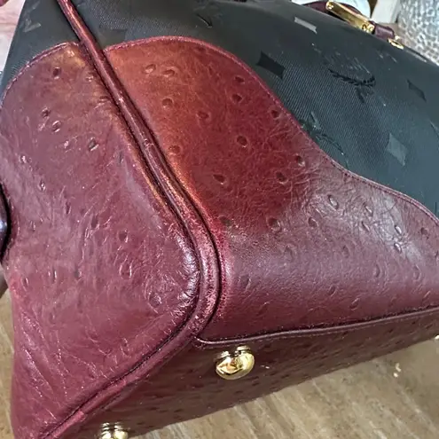 MCM Black and Burgundy nylon hand leather Satchel