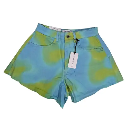 We Wore What Flare Bell Denim Shorts Tie Dye 26 NWT | Retro Stretch Cutoff
