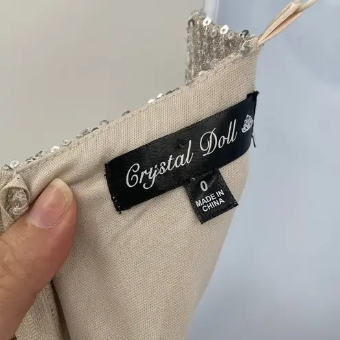 Crystal Doll Bodycon Sequin Dress Sz 0 Silver Holiday New Years Slit Y2K Club