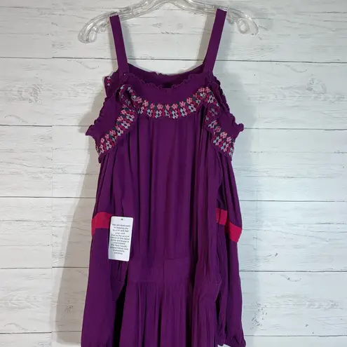 Roaman’s Roaman's Dress Size 20W Purple Crinkle Embroidered Ruffle Boatneck Long Sleeve