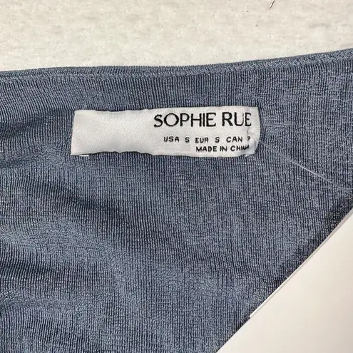 Sophie Rue Off Shoulder Crop Top Size Small Blue Slinky Front Tie Puff Sleeves - Image 6