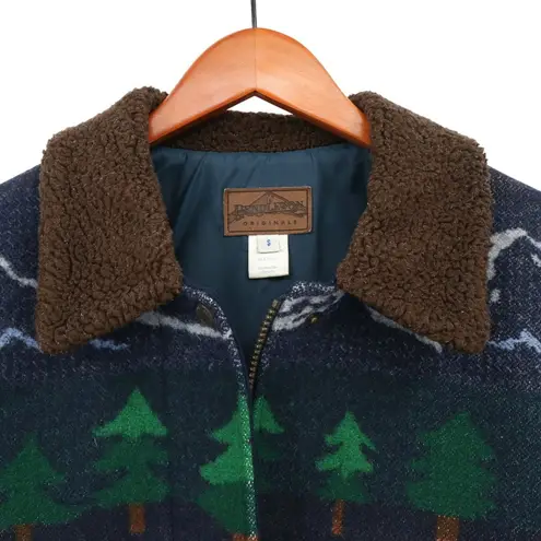 Pendleton Originals Vintage Wool Blanket Coat Cabin Bear Fish Sherpa Women's S