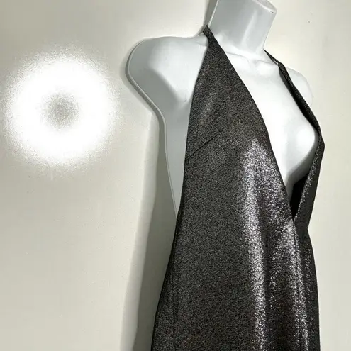 Solace London Piaggi V Neck Maxi Halter Dress Gunmetal Metallic Gray 4