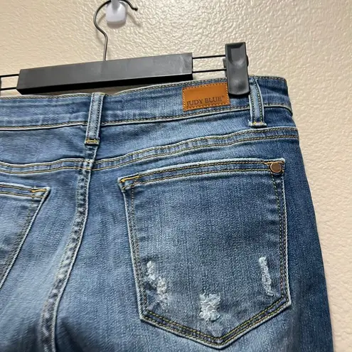 Judy Blue  Relaxed Fit Dark Wash Straight Jeans Distressed Mid Rise Size 29