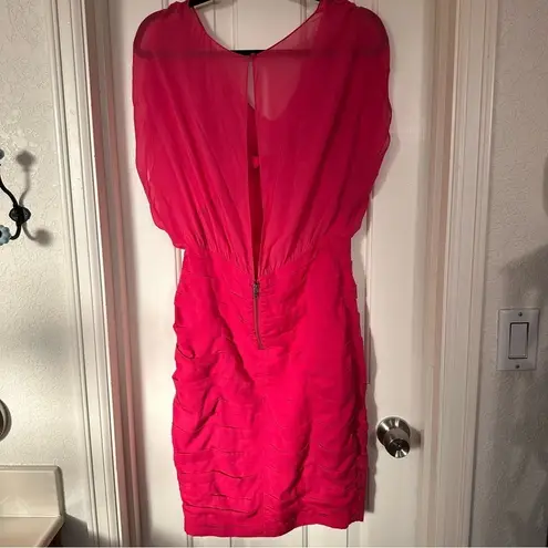 Alice + Olivia  Sz L Silk Strawberry Pink Cocktail Ruched Mini Dress C203573646