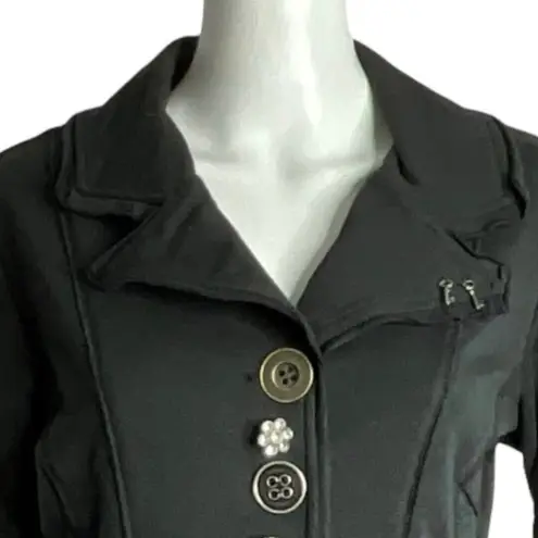 Neon Buddha Jacket Womens Small Black Jeweled Flowers Buttons Bohemian Lagenlook